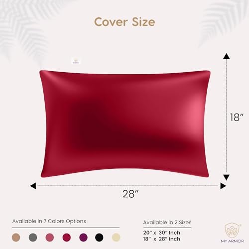 MY ARMOR Satin Pillow Covers for Hair | Anti-Frizz & Anti-Wrinkle Silk Pillow Cover for Hair & Skin | Gentle Cooling Fabric, 20x30 Inches | Zipper Closure | Pack of 2, Maroon - Image 2