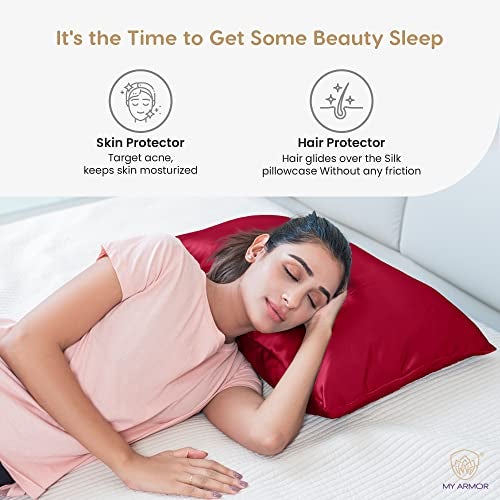 MY ARMOR Satin Pillow Covers for Hair | Anti-Frizz & Anti-Wrinkle Silk Pillow Cover for Hair & Skin | Gentle Cooling Fabric, 20x30 Inches | Zipper Closure | Pack of 2, Maroon - Image 4