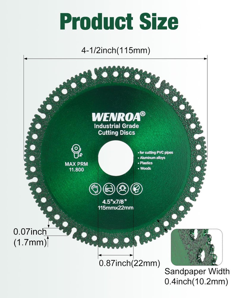 WENORA 2 Pcs Indestructible Disc for Grinder, Cutting Discs 4 1/2" for 7/8" Angle Grinder, Indestructible Disk Diamond Saw Blades for Ceramic PVC Pipe Glass Wood Tile - Image 2