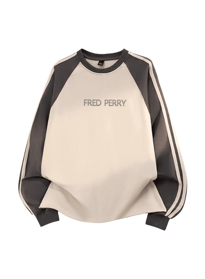 FRED PERRY Sweatshirt with LOGO long-sleeved cotton, casual color matching round neck shirt, striped side details, loose for men and women. - Image 3