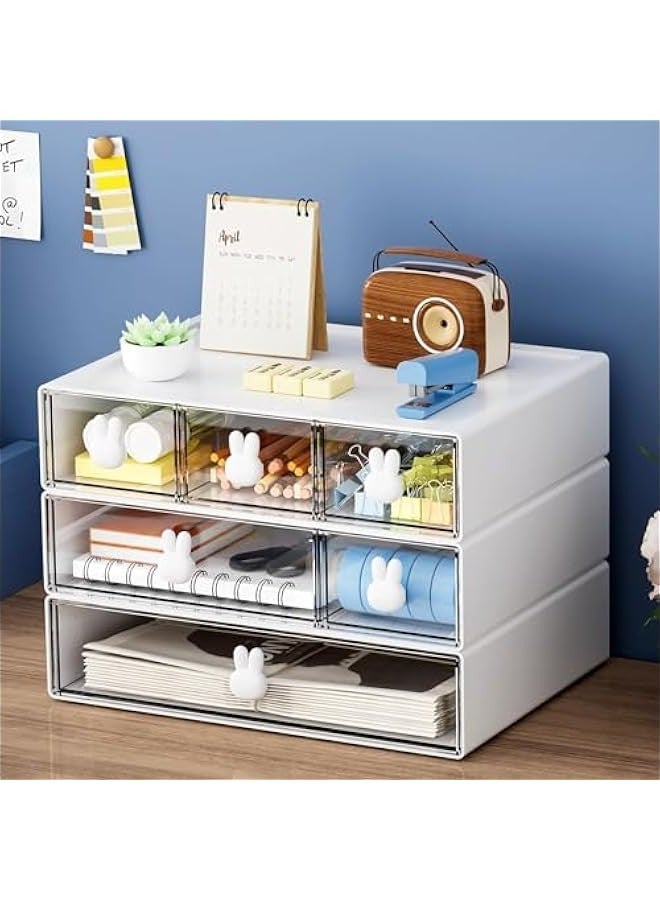 تراسل منظم مكتب مع 4 أدراج، صندوق تخزين مكتبي بلاستيكي شفاف، صندوق تخزين مكتبي بلاستيكي شفاف، تنظيم سطح المكتب لمستلزمات المكتب، أقلام جل، أقلام رصاص، أقلام تحديد، أقلام تحديد، أشرطة لاصقة، محايات، مشابك ورق، شواحن - Image 1