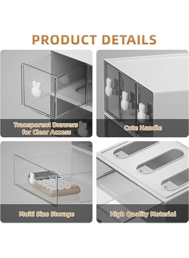 تراسل منظم مكتب مع 4 أدراج، صندوق تخزين مكتبي بلاستيكي شفاف، صندوق تخزين مكتبي بلاستيكي شفاف، تنظيم سطح المكتب لمستلزمات المكتب، أقلام جل، أقلام رصاص، أقلام تحديد، أقلام تحديد، أشرطة لاصقة، محايات، مشابك ورق، شواحن - Image 4
