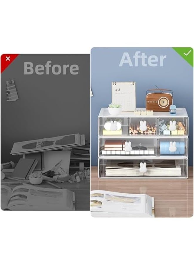 تراسل منظم مكتب مع 4 أدراج، صندوق تخزين مكتبي بلاستيكي شفاف، صندوق تخزين مكتبي بلاستيكي شفاف، تنظيم سطح المكتب لمستلزمات المكتب، أقلام جل، أقلام رصاص، أقلام تحديد، أقلام تحديد، أشرطة لاصقة، محايات، مشابك ورق، شواحن - Image 5