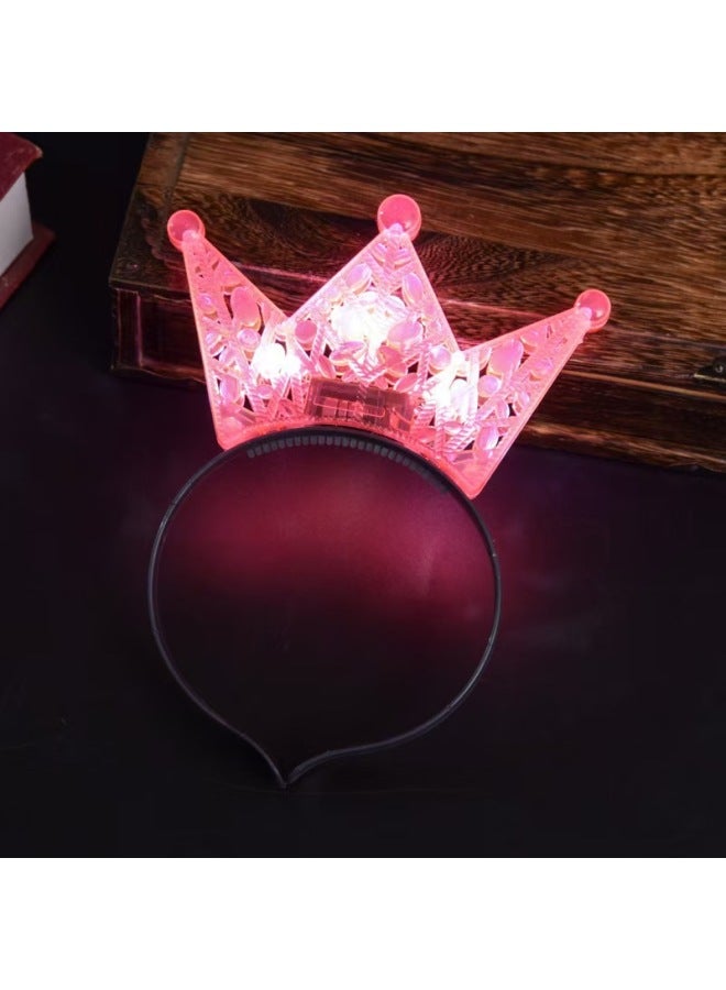 Led Flash Headband Glowing Birthday Crown Halloween Headwear Flash Hollow Crown Headband Stall Hot Sale-Color:Pink Hollow Crown - Image 1