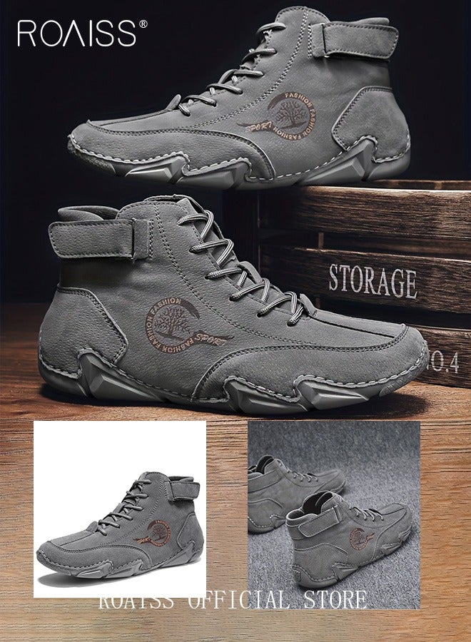 رويس حذاء رجالي كاجوال للكاحل، مقاوم للانزلاق، مقاوم للعرق، حذاء مارتن، ذو مقدمة مستديرة، نعل مسطح، رباط مع إغلاق فيلكرو، حذاء رياضي ناعم ومريح - Image 3