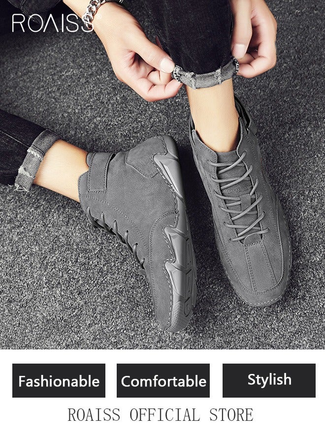 رويس حذاء رجالي كاجوال للكاحل، مقاوم للانزلاق، مقاوم للعرق، حذاء مارتن، ذو مقدمة مستديرة، نعل مسطح، رباط مع إغلاق فيلكرو، حذاء رياضي ناعم ومريح - Image 5