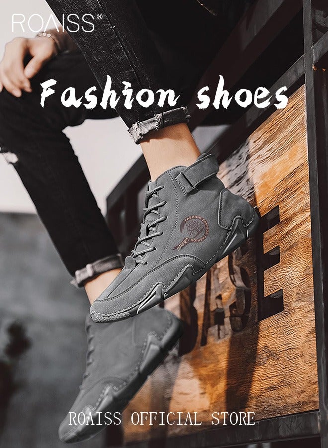 رويس حذاء رجالي كاجوال للكاحل، مقاوم للانزلاق، مقاوم للعرق، حذاء مارتن، ذو مقدمة مستديرة، نعل مسطح، رباط مع إغلاق فيلكرو، حذاء رياضي ناعم ومريح - Image 4