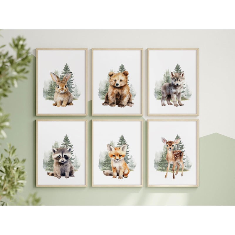 Joocrise Woodland Animal Nursery Wall Art Decor Set of 6 Baby Boys Room Wall Art Forest Animal Canvas Wall Decor Kids Art Prints Watercolor Bear Deer Fox Pictures Artwork for Bedroom 12x16 Inch Unframed - Image 5