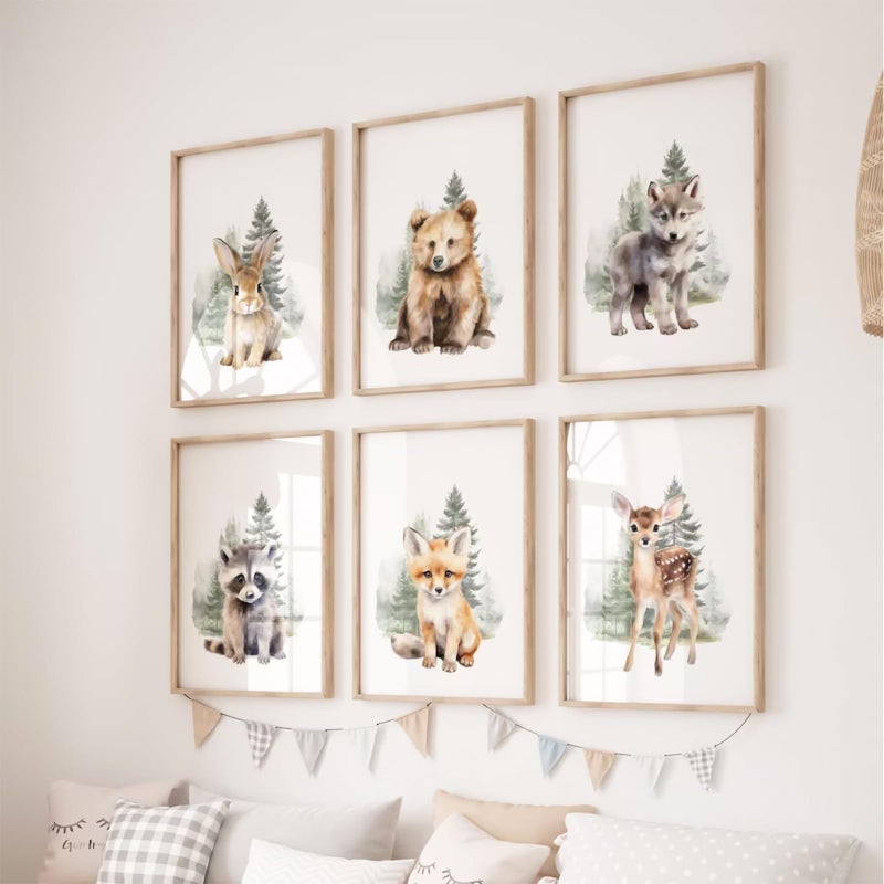 Joocrise Woodland Animal Nursery Wall Art Decor Set of 6 Baby Boys Room Wall Art Forest Animal Canvas Wall Decor Kids Art Prints Watercolor Bear Deer Fox Pictures Artwork for Bedroom 12x16 Inch Unframed - Image 3