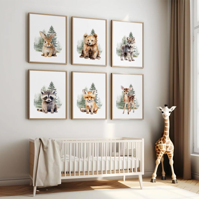Joocrise Woodland Animal Nursery Wall Art Decor Set of 6 Baby Boys Room Wall Art Forest Animal Canvas Wall Decor Kids Art Prints Watercolor Bear Deer Fox Pictures Artwork for Bedroom 12x16 Inch Unframed - Image 4