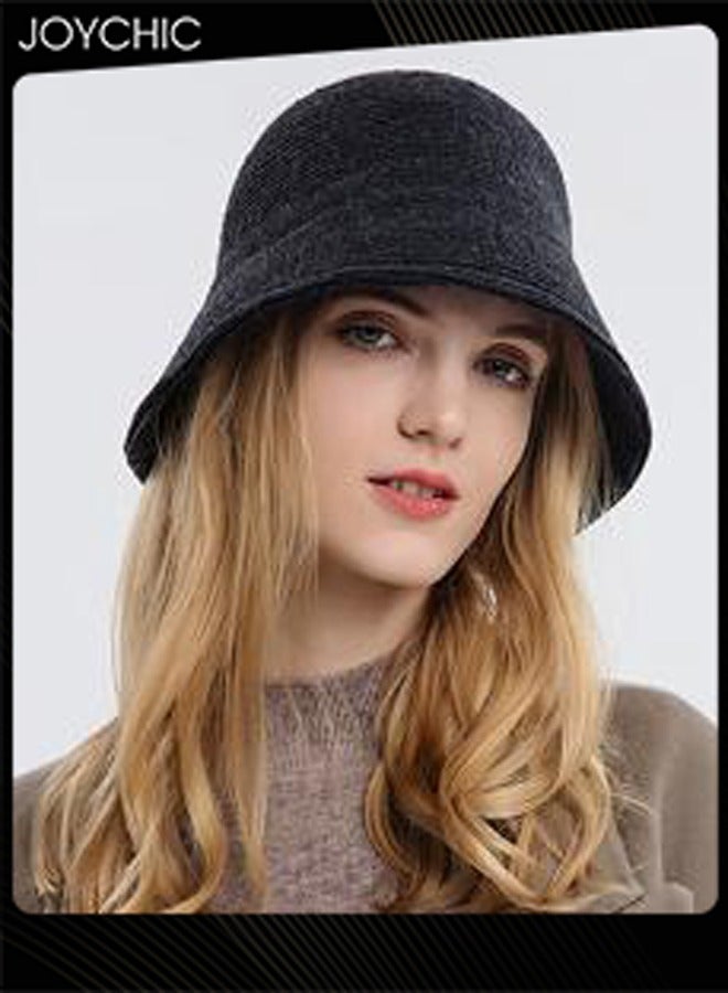 Joychic قبعة دلو دافئة بسيطة ذات لون موحد للنساء لخريف وشتاء في الهواء الطلق مقاومة للرياح - Image 2