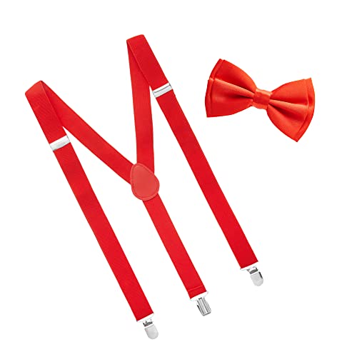 Man of Men Red Bow Tie and Suspenders - Red Suspenders for Men, Bow Tie and Suspender For Men and Women, Bowtie Set Boys - Image 1