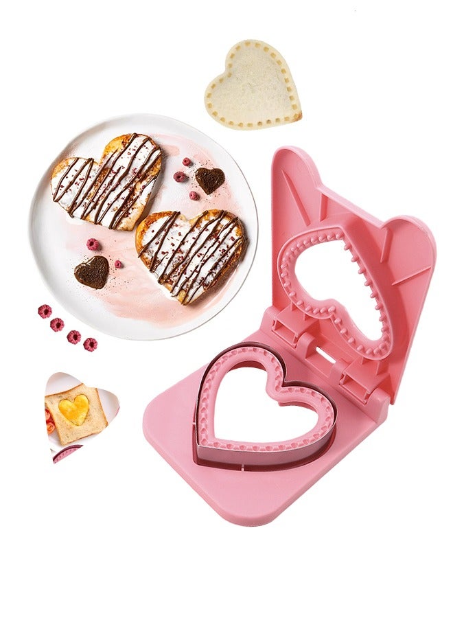 Sandwich Maker Sealer Cutter, Upgraded Cutter and Sealer Sandwich Molds, Heart Shape Uncrustable Sandwich Maker Sealer Press Bread Cookie Cutter (Pink) - Image 1