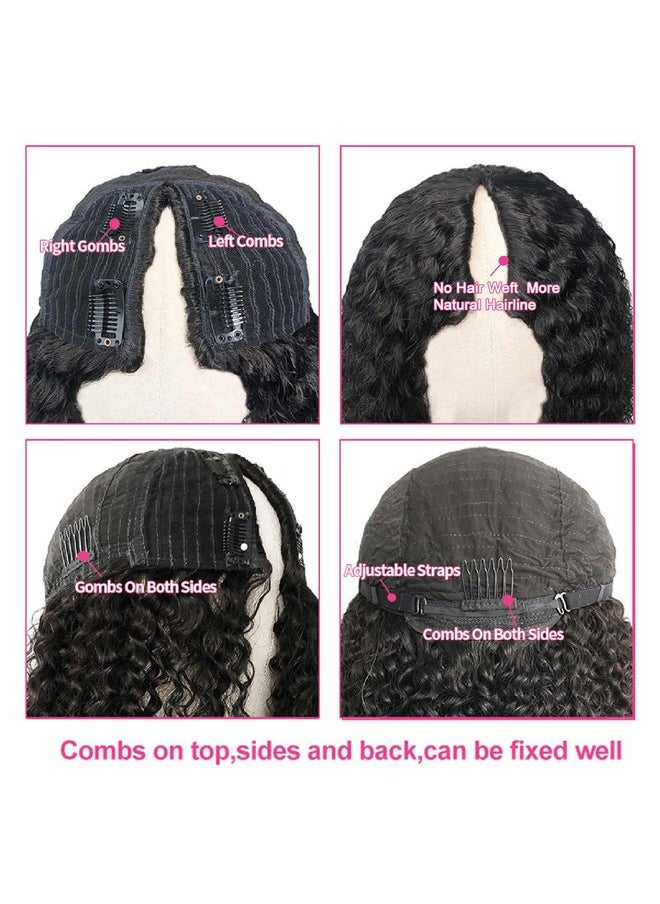 DOMISO Omiso V Part Wigs Brazilian Kinky Curly Human Hair Wigs For Black Women 180% Density Glueless V Shape Wigs No Leave Out No Sew In Upgrade U Part Wigs Full Head Clip In Natural Black Color 22 Inch  - Image 5