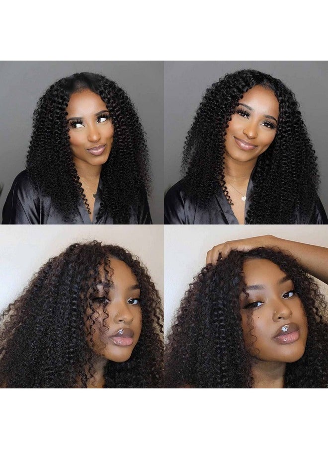 DOMISO Omiso V Part Wigs Brazilian Kinky Curly Human Hair Wigs For Black Women 180% Density Glueless V Shape Wigs No Leave Out No Sew In Upgrade U Part Wigs Full Head Clip In Natural Black Color 22 Inch  - Image 3