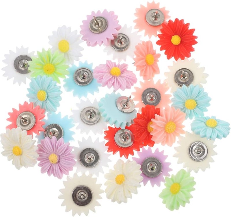 Tehaux 30 قطعة من دبابيس الإبهام الراتنجية على شكل زهرة الأقحون للوحات الفلين للمنزل والمكتب والمدرسة - Image 1