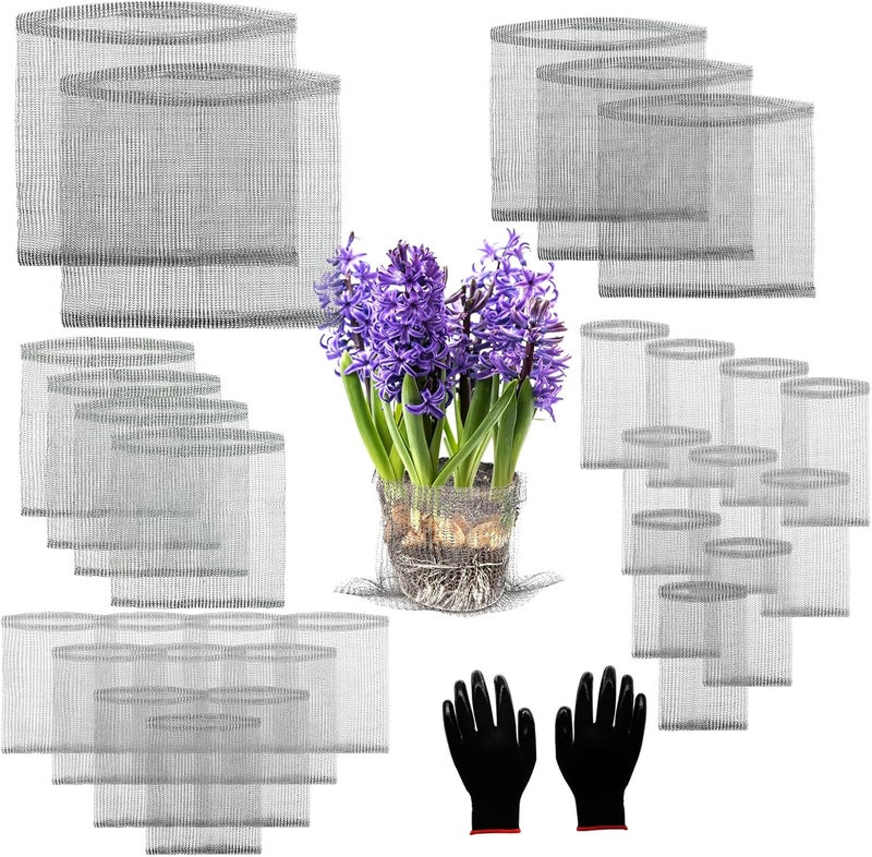 Froidesente 30 Packs Root Stainless Steel Guard Baskets with Gloves for Protects Plant Roots from Gophers Moles Voles Damage, Reusable 304 Wire Mesh Basket Protect Roots Tubers Trees Flowers Crop s （Muliti Size） - Image 1