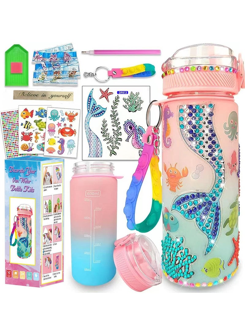 SHIXIN Children's special mermaid magic DIY rhinestone water cup - safe and can be pasted with diamonds, cute and creative, babies love to drink water! Children's water cup diamond painting stickers handmade school season gift random stickers mermaid diamond painting handmade water cup diamond painting stickers random stickers set  - Image 1