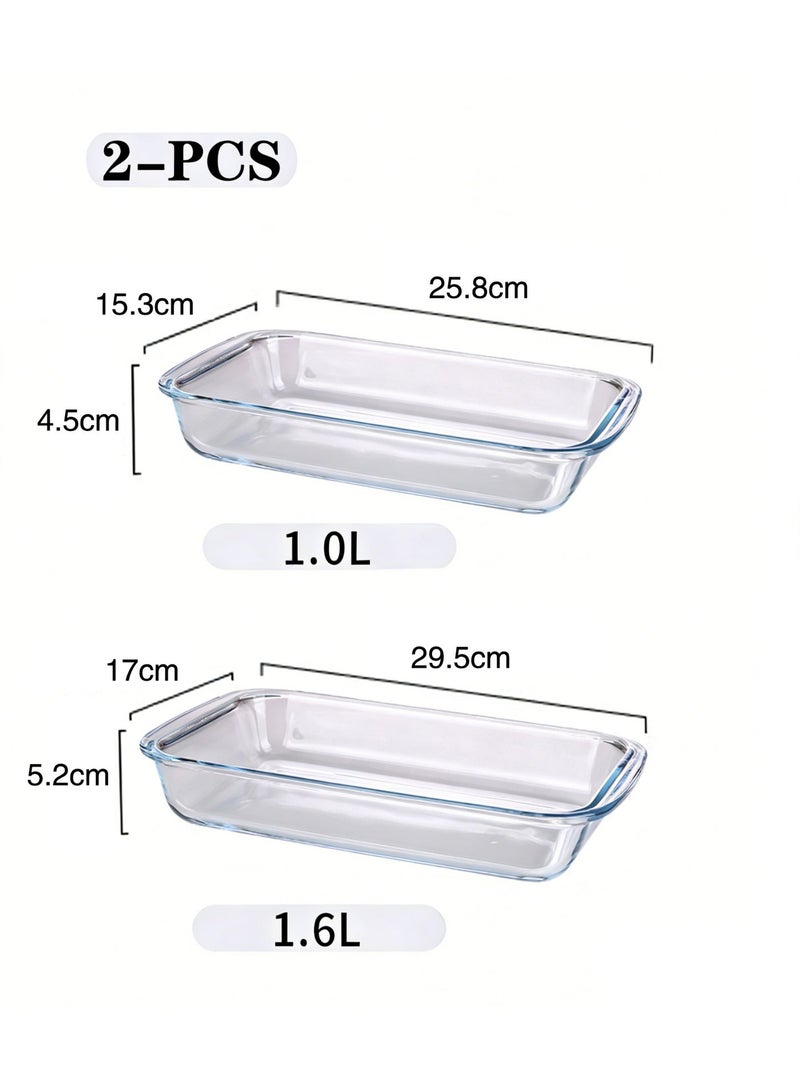 2-PCS Glass Baking Tray Set - 1L and 1.6L  for Oven Cooking- Baking and Roasting, Square Baking Pan,Borosilicate Glass Baking Dish, Dishwasher Safe loaf tray - Image 2