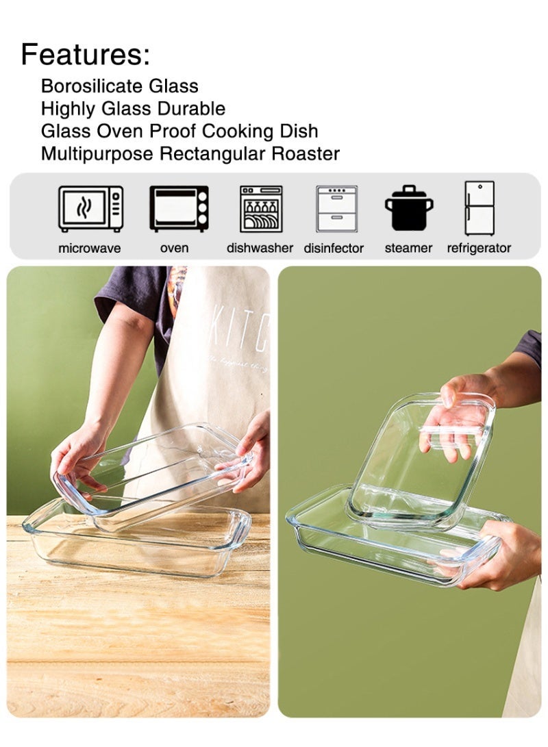 2-PCS Glass Baking Tray Set - 1L and 1.6L  for Oven Cooking- Baking and Roasting, Square Baking Pan,Borosilicate Glass Baking Dish, Dishwasher Safe loaf tray - Image 3