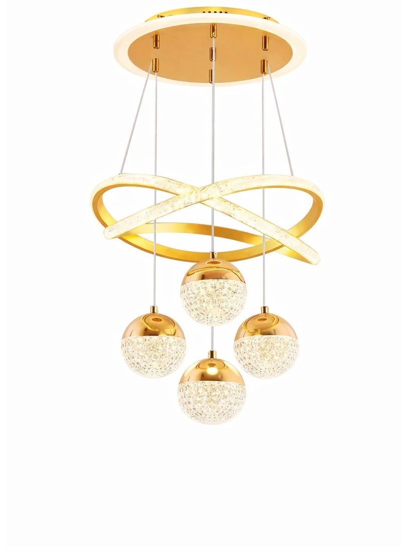 الثريات ثريا LED مودرن ذهبية 50 سم – تصميم فاخر بـ4 كرات إضاءة مع 3 ألوان (أبيض/دافئ/طبيعي) – ريموت كنترول – مثالية لغرفة المعيشة - Image 4