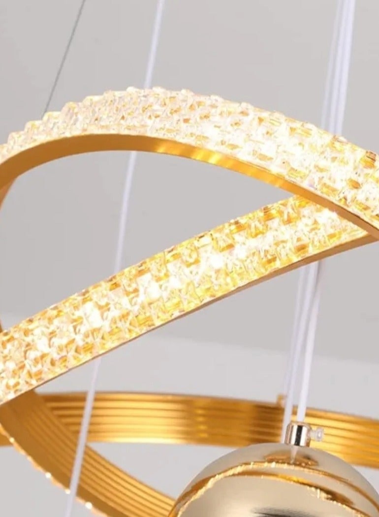 الثريات ثريا LED مودرن ذهبية 50 سم – تصميم فاخر بـ4 كرات إضاءة مع 3 ألوان (أبيض/دافئ/طبيعي) – ريموت كنترول – مثالية لغرفة المعيشة - Image 2