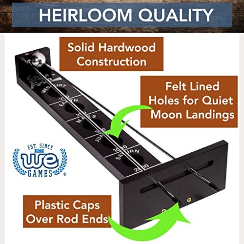 WE Games Shoot The Moon Game Large 18 inches Black Stained Solid Wood Board with Metal Ball and Rods Retro Balancing Game for Family and Bar - Image 5