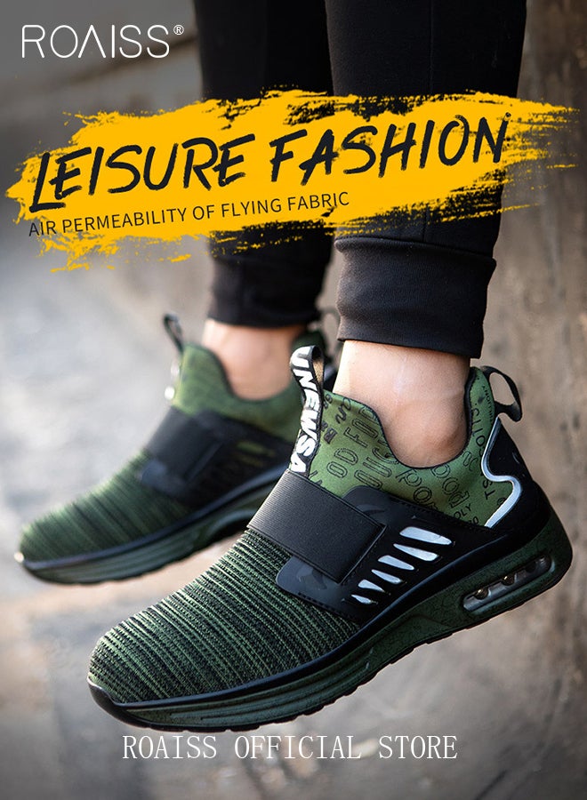 roaiss Men Steel Toe Safety Shoes, Puncture Proof Work Shoes, Stylish Sneakers for Men, Breathable Running Shoes with Soft Sole, Comfy Low Top Sports Shoes, Suitable for Construction, Industrial Sites, Manufacturing and Outdoor Activities Green - Image 2