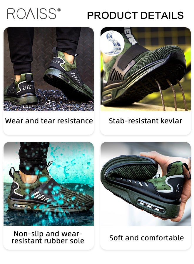 roaiss Men Steel Toe Safety Shoes, Puncture Proof Work Shoes, Stylish Sneakers for Men, Breathable Running Shoes with Soft Sole, Comfy Low Top Sports Shoes, Suitable for Construction, Industrial Sites, Manufacturing and Outdoor Activities Green - Image 3