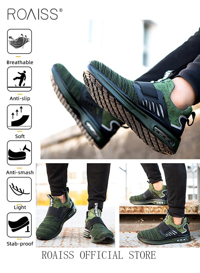roaiss Men Steel Toe Safety Shoes, Puncture Proof Work Shoes, Stylish Sneakers for Men, Breathable Running Shoes with Soft Sole, Comfy Low Top Sports Shoes, Suitable for Construction, Industrial Sites, Manufacturing and Outdoor Activities Green - Image 5