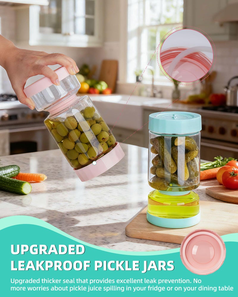 ZENS Pickle Jar with Strainer Flip, 37 oz Hourglass Pickle Juice Separator Container, Airtight Leakproof Lid, Dual Wet-Dry Design, Time Tracker Lid â€“ 2 Pack Olive & Kimchi Jars - Image 2