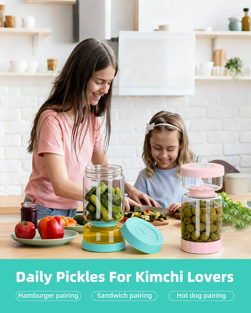 ZENS Pickle Jar with Strainer Flip, 37 oz Hourglass Pickle Juice Separator Container, Airtight Leakproof Lid, Dual Wet-Dry Design, Time Tracker Lid â€“ 2 Pack Olive & Kimchi Jars - Image 5