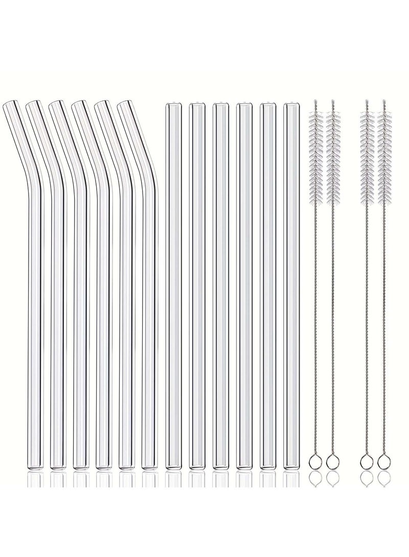 12pcs Reusable Glass Drinking Straws, Size 8.5''x10mm, Including 12pcs Reusable Glass Drinking Straws with 4 Cleaning Brushes - Perfect for Smoothies, Tea, Juice - Image 1