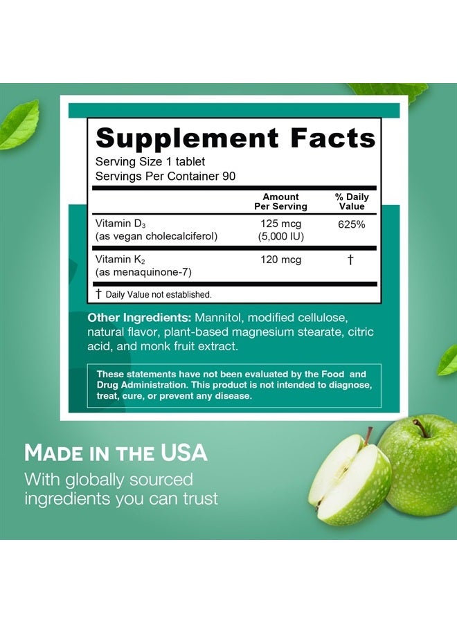 EZ Melts فيتامين د3 ك2 القابل للذوبان 5,000 وحدة دولية، دعم العظام والمفاصل، خالي من السكر، إمداد لمدة 3 أشهر - Image 5