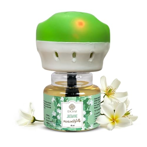 EKAM Plug-In Air Freshener Kit (Machine + 45ml Refill) | Jasmine Fragrance | Long-Lasting Aroma up to 125 Days | Ideal for Home, Rooms & Bathrooms - Image 1