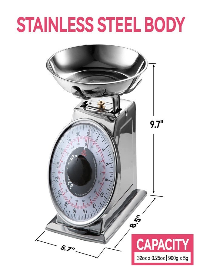 ta da Tada 2 Pound Precise Portions Analog Food Scale 32 Ounces Stainless Steel Mechanical Kitchen Scale Removable Bowl, Tare Function, Retro Style, Kitchen Friendly - Image 5
