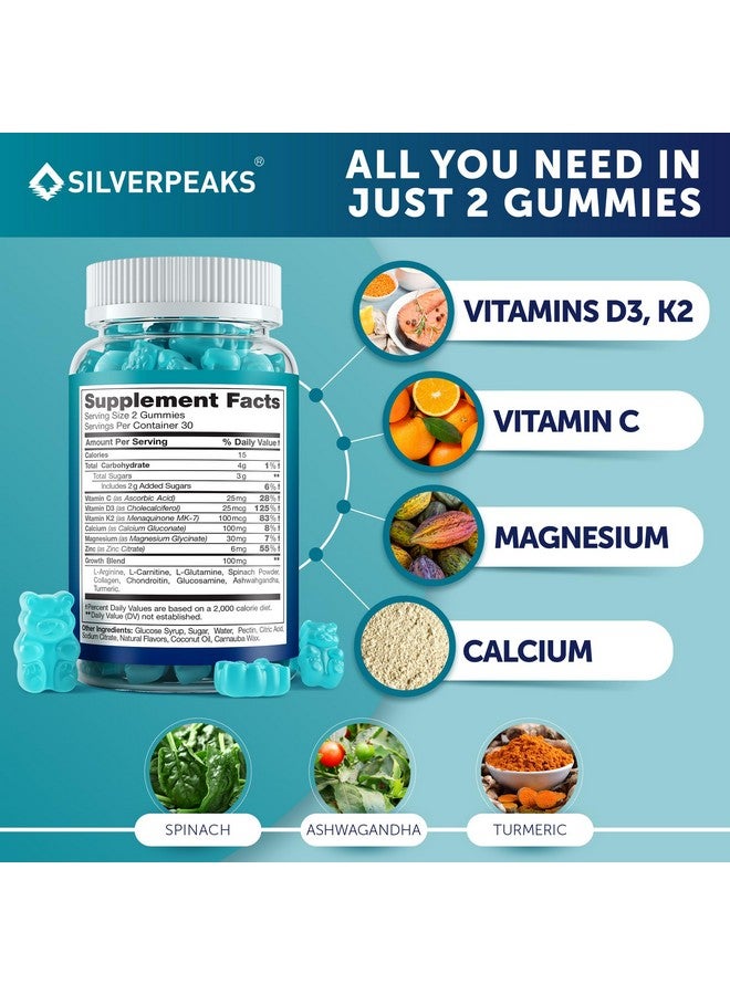 SILVERPEAKS Calcium Magnesium Gummies - Bone & Immune Support for Women & Men with Vitamin D3, K2, Zinc & Collagen - Natural Chewable Multi-Vitamin Supplement for Strong Bones & Overall Wellness - 60 Chews - Image 2