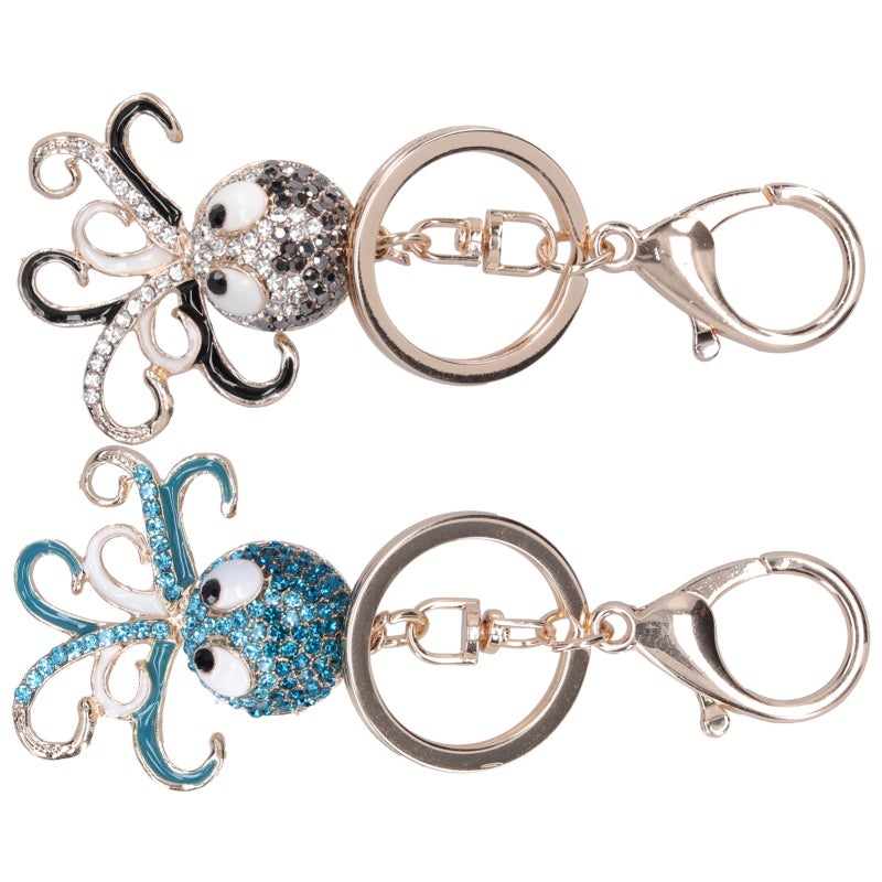 Fashion Octopus Keychain Zinc Alloy Black + Blue - Rhinestone Inlaid Exquisite Texture Bag Charm Pendant for Holiday Gifting Bag Decoration - Image 1