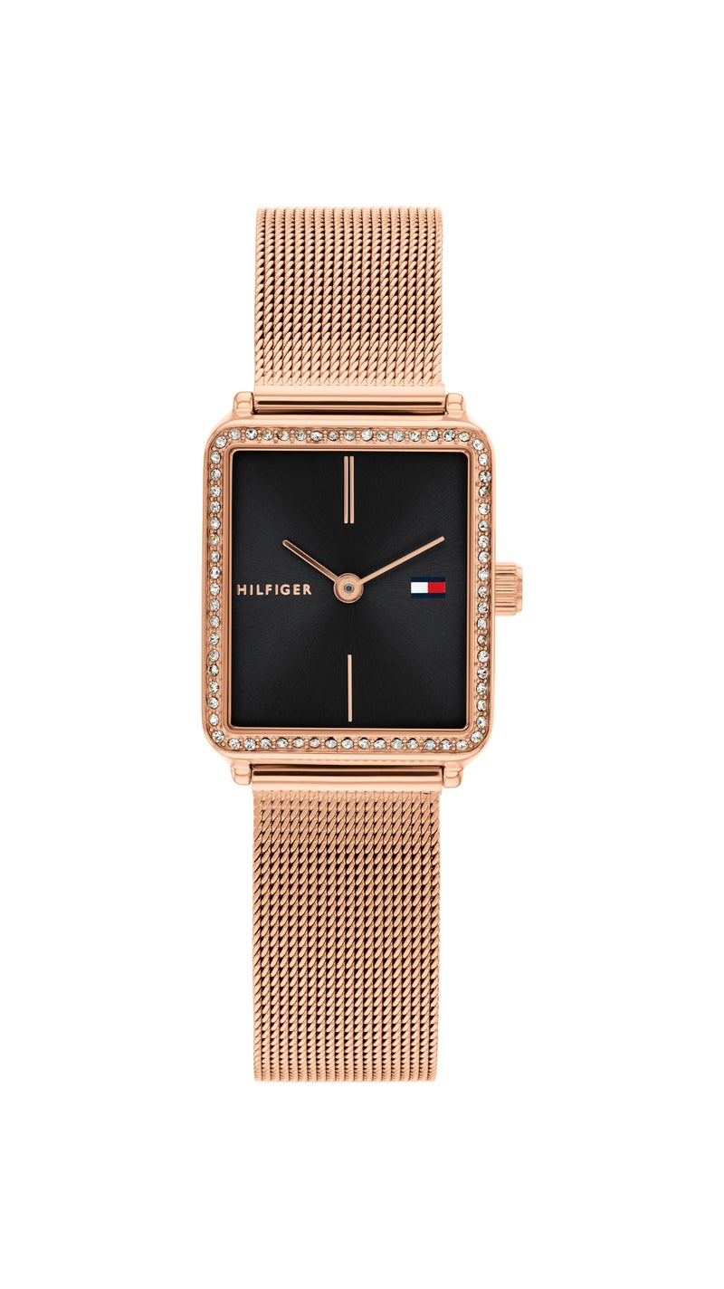TOMMY HILFIGER Rectangle Analog Women'S Ionic Plated Rose Gold Steel And Crystals Case  Watch - Image 3