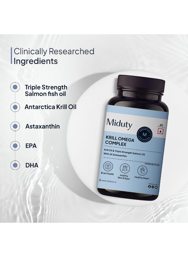 Miduty Antarctic Fish Krill Oil - Triple Strength Omega 3 Capsule With Astaxanthin- Antioxidant - EPA & DHA For Joints, Heart, Brain & Eye Health - Liver Krill Omega 3 Supplement - 60 Softgel - Image 3