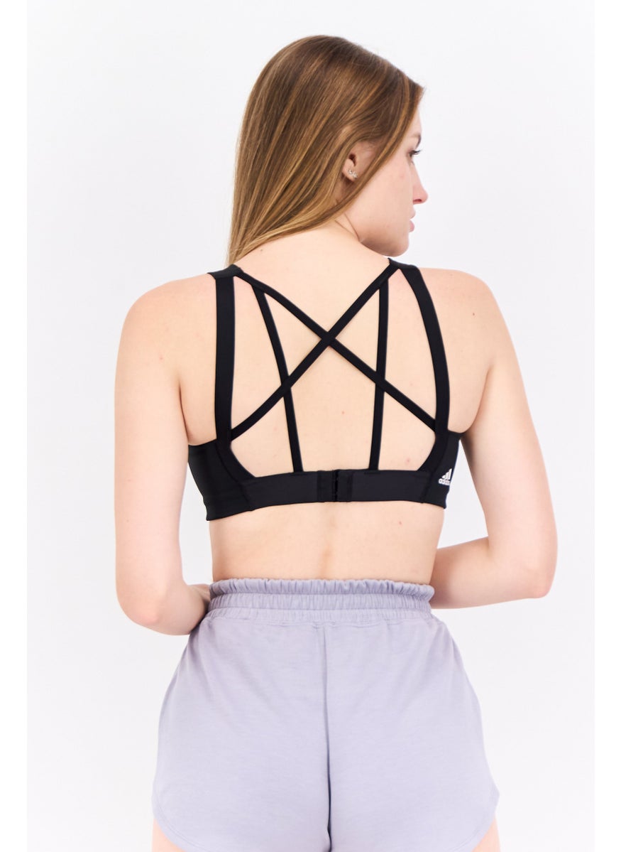 Women Brand Logo Padded Sports Bra, Black