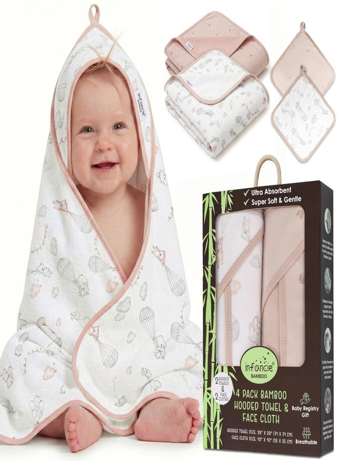 infancie Organic Hooded Baby Towels with Washcloths - 2 Hooded Towel (28x28 inches) & 2 Washcloth (10x10 inches) - Ultra Soft, Absorbent & Cozy Cotton Bath Towels for Newborns and Infants - Image 1