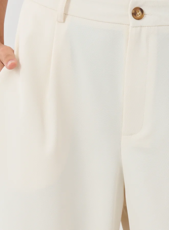 Take Two Take Two Women Off White Solid Wide Leg Pants with Belt Loops