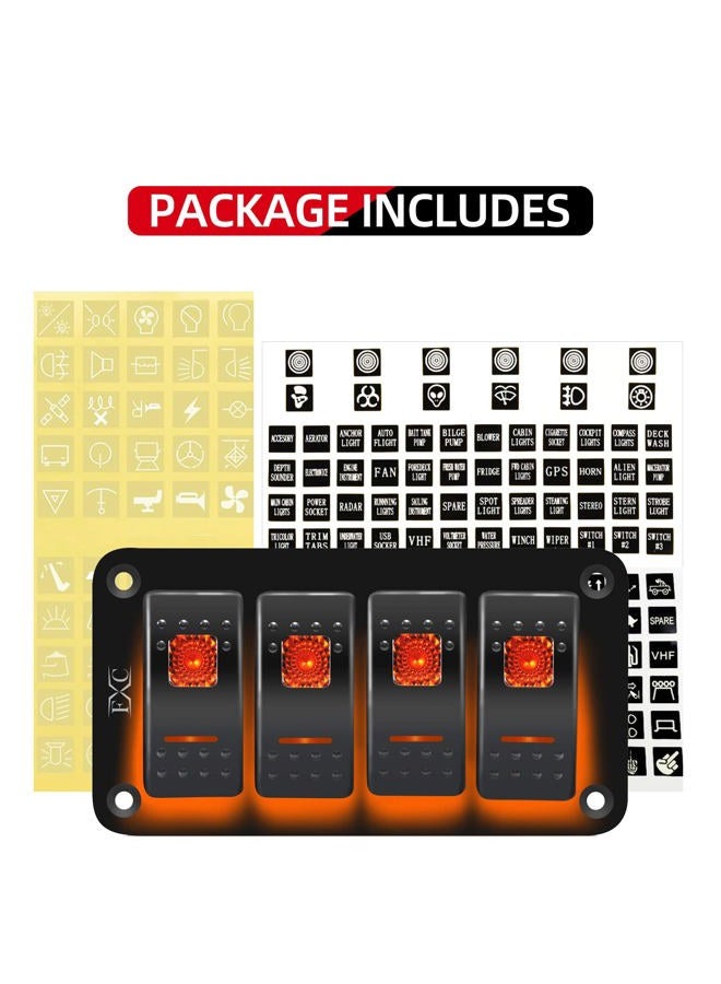 FXC Rocker Switch Aluminum Panel 4 Gang Toggle Switches Dash 5 Pin ON/Off 2 LED Backlit for Boat Car Marine Orange - Image 3