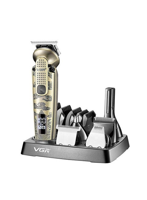 Professional Digital 6 In 1 Rechargeable Wet and Dry Grooming Kit, Gold - V-095 Gold