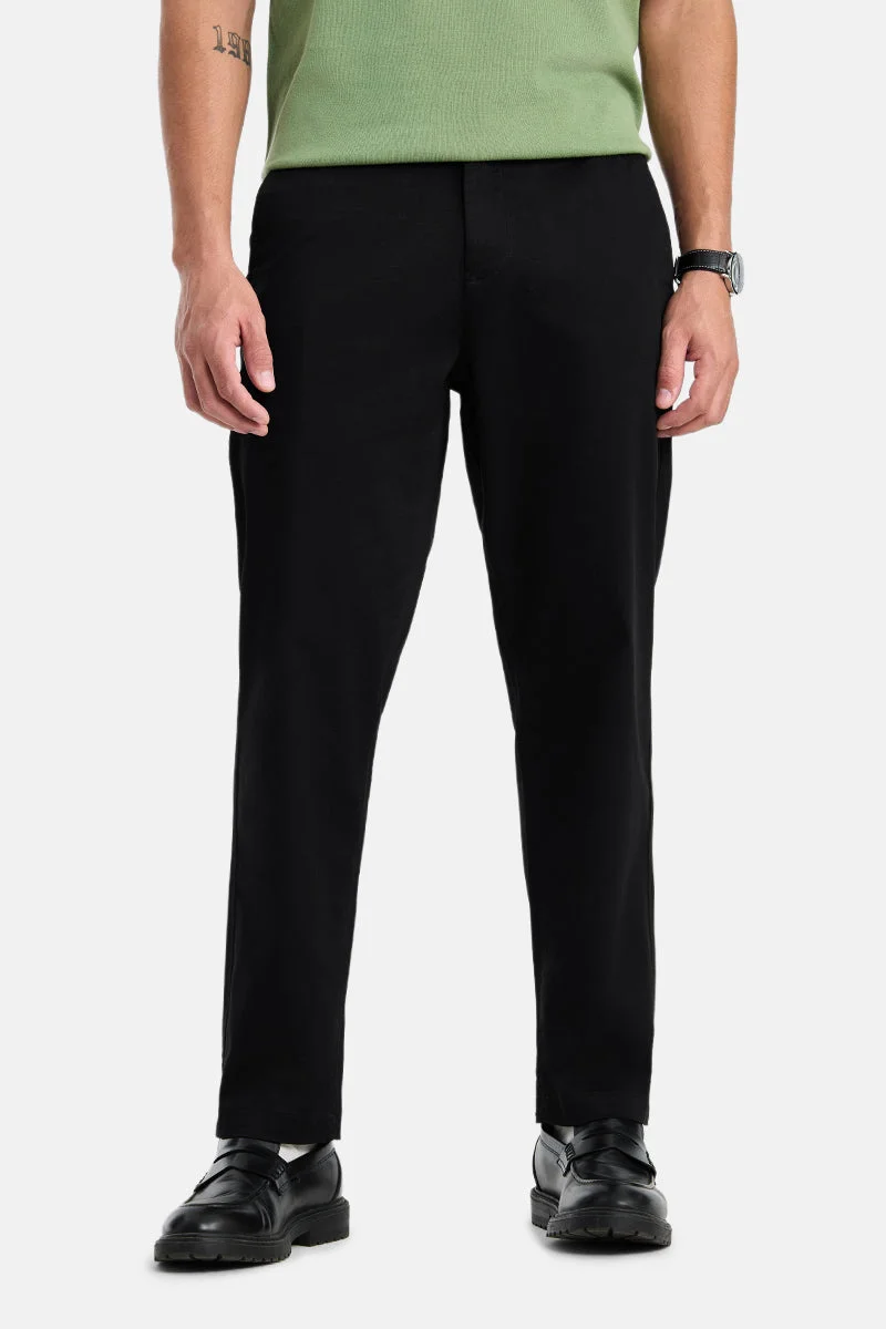SNITCH Black Solid Relaxed Casual Chinos