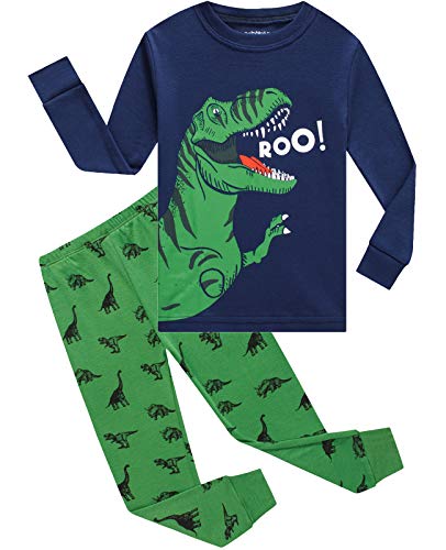 Dolphin Fish Dolphin&Fish Boys Pajamas 100% Cotton Kids Pjs Toddler Pjs Set Dinosaur Clothes Style-830 Size 6 Dark Blue - Image 1