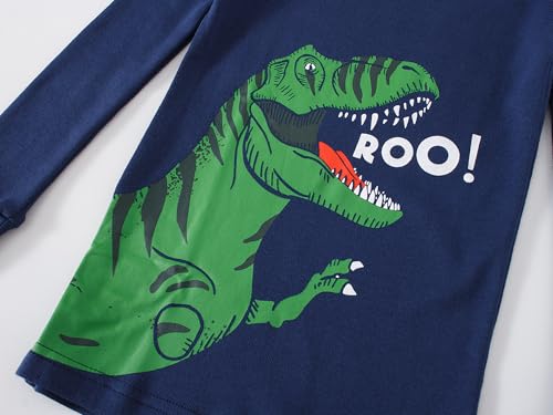 Dolphin Fish Dolphin&Fish Boys Pajamas 100% Cotton Kids Pjs Toddler Pjs Set Dinosaur Clothes Style-830 Size 6 Dark Blue - Image 3