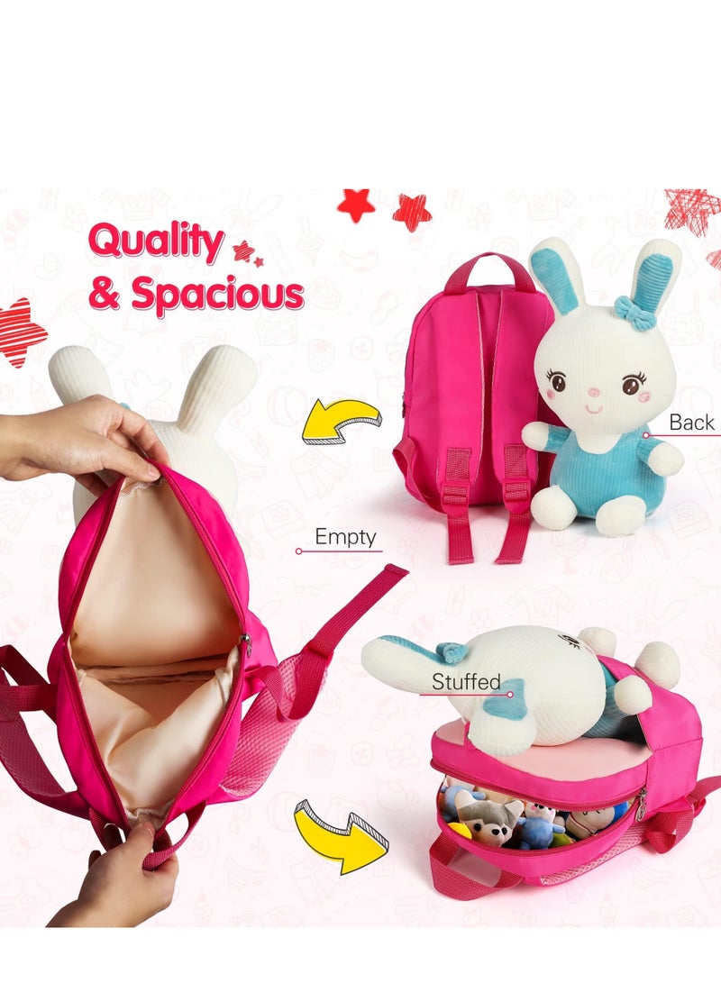 SOLARAE Lovely Toddler Backpack, Animal Stuffed Bunny Toy Kids Backpack, Suitable for Girls Preschool Shoulder Bag Gift - Image 3