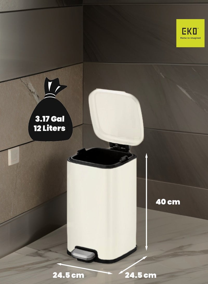 EKO STELLA SERIES | Brushed Stainless Steel Finish | Soft-Closing | Fingerprint-Resistant | Premium Pedal Trash Bin | Multiple Sizes ( 6 - 12 L) To Suit Different Places | 12 Liters | Beige  - Image 3
